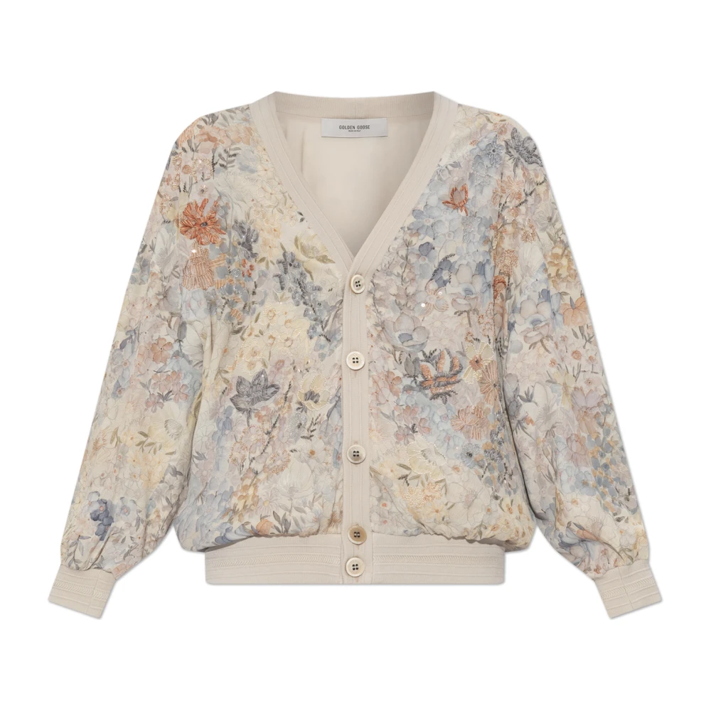 Golden Goose Women's Beige/Golden Cardigan With Shimmering Appliqués
