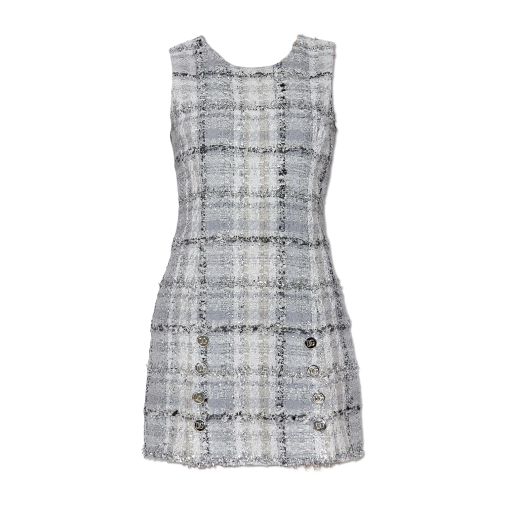 Dolce & Gabbana Mouwloze tweed jurk Gray Dames