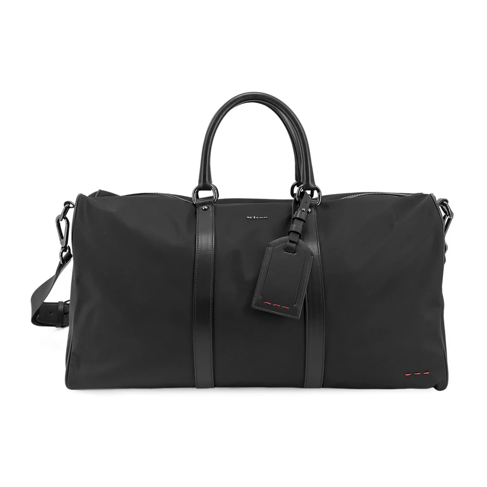 Kiton Nylon Duffelväska med Läderinsatser Black, Herr