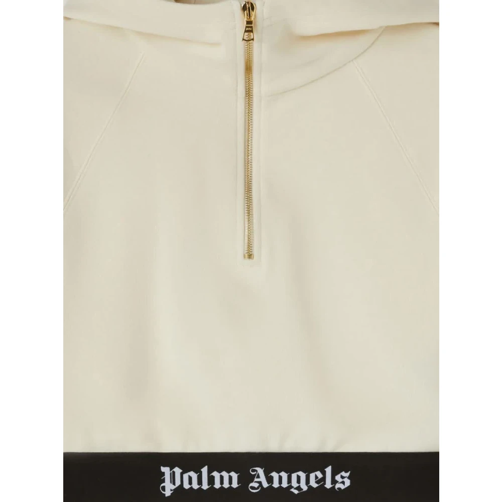 Palm Angels Off White Logo Tape Rits Hoodie Beige Dames