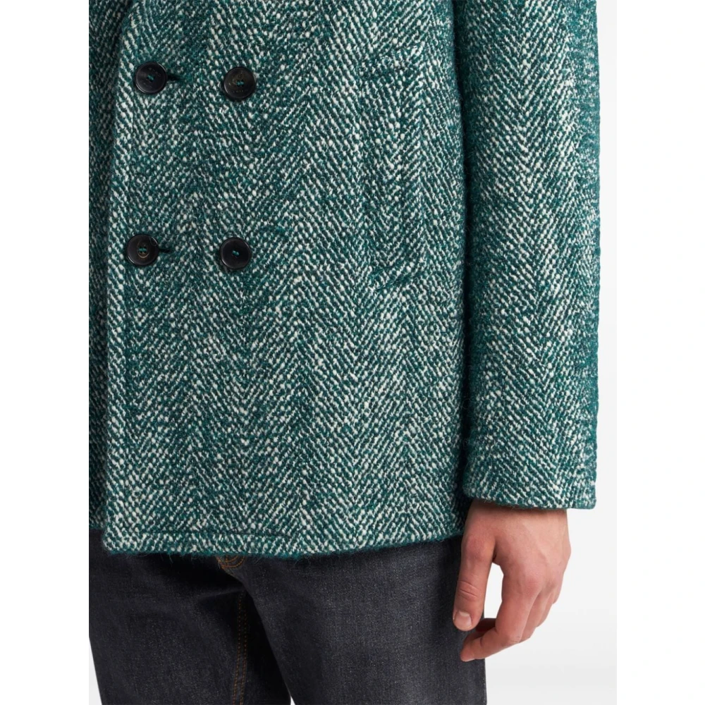 ETRO Groene Wollen Jas met Dubbele Knopenrij Green Heren