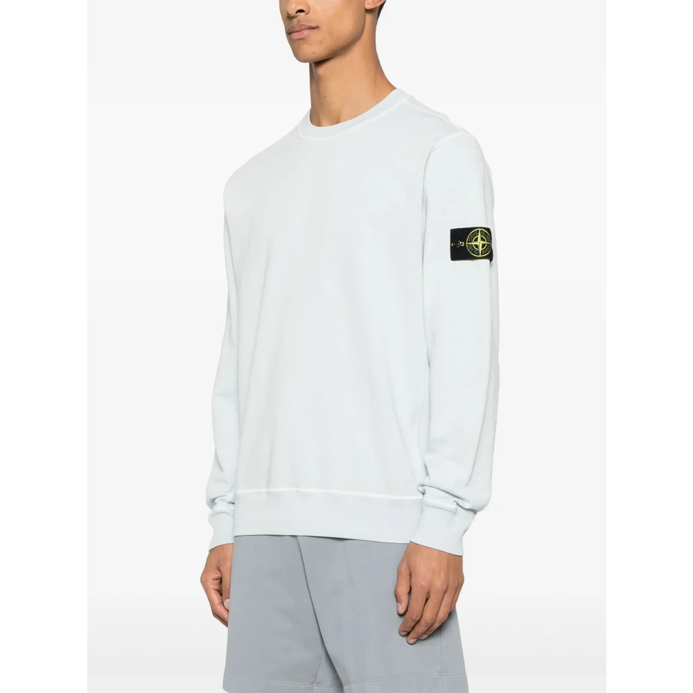 Stone Island Heldere Blauwe Crewneck Sweatshirt met Ribbed Sides Blue Heren