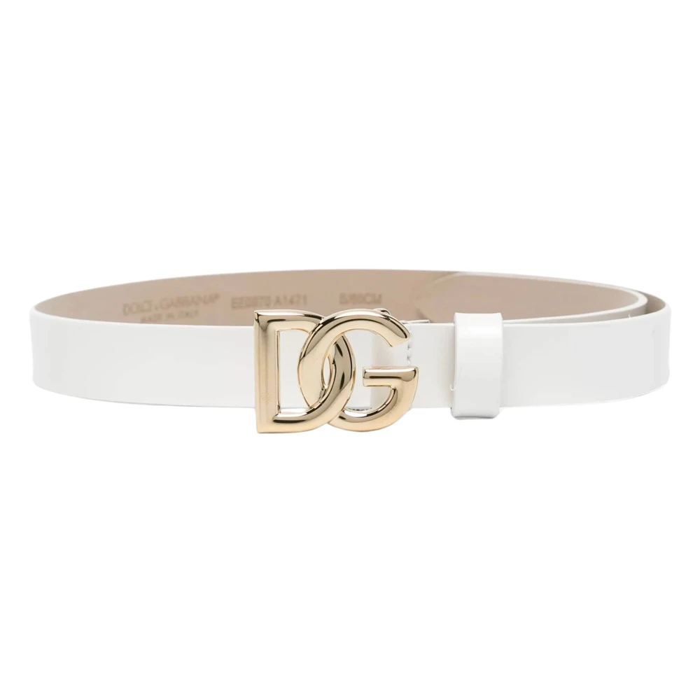 Dolce & Gabbana White Belts & Suspenders, Female, L, Girls Leather Logo Belt In