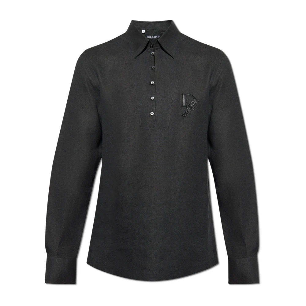 Dolce & Gabbana Linnen overhemd Black Heren