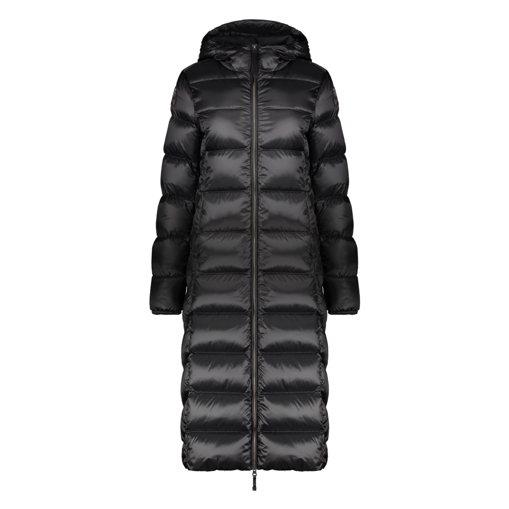 Parajumpers Lange gewatteerde jas met capuchon en trekkoord Black Dames