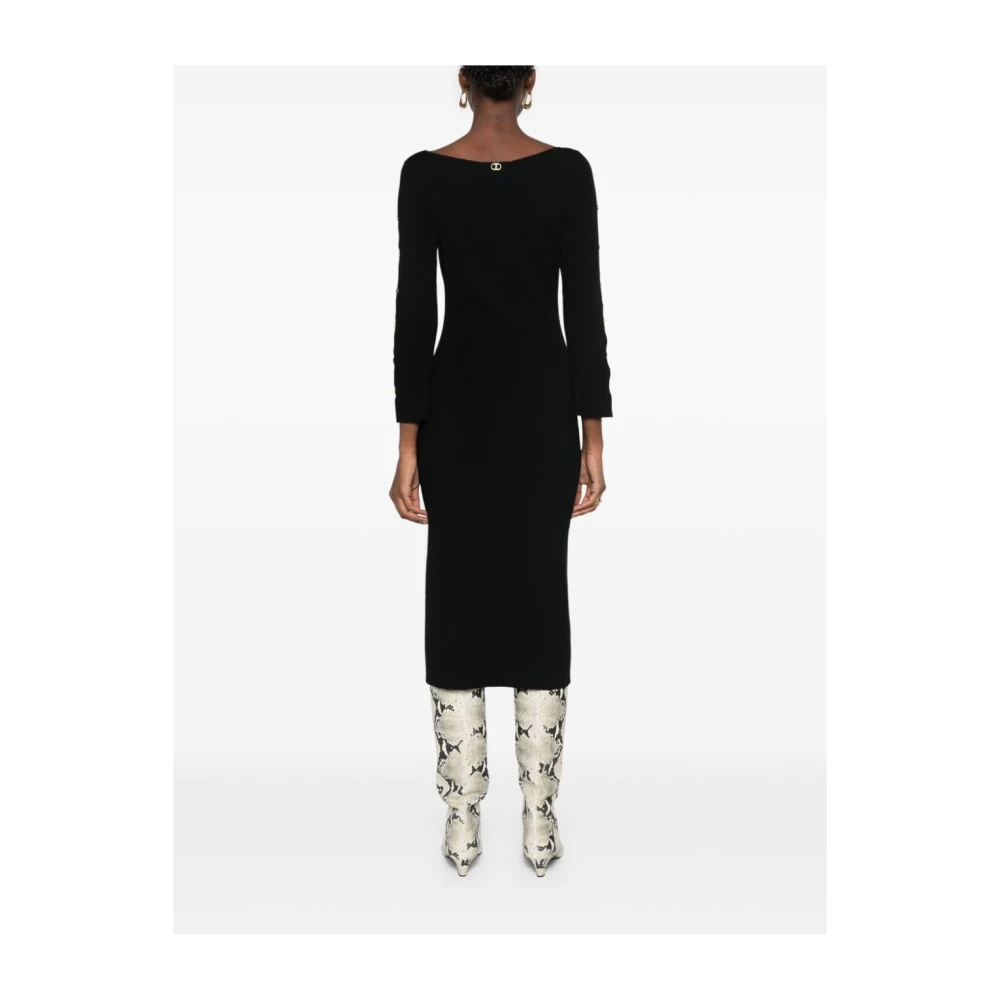 Twinset Zwart Geribbelde Gebreide Midi Jurk Black Dames