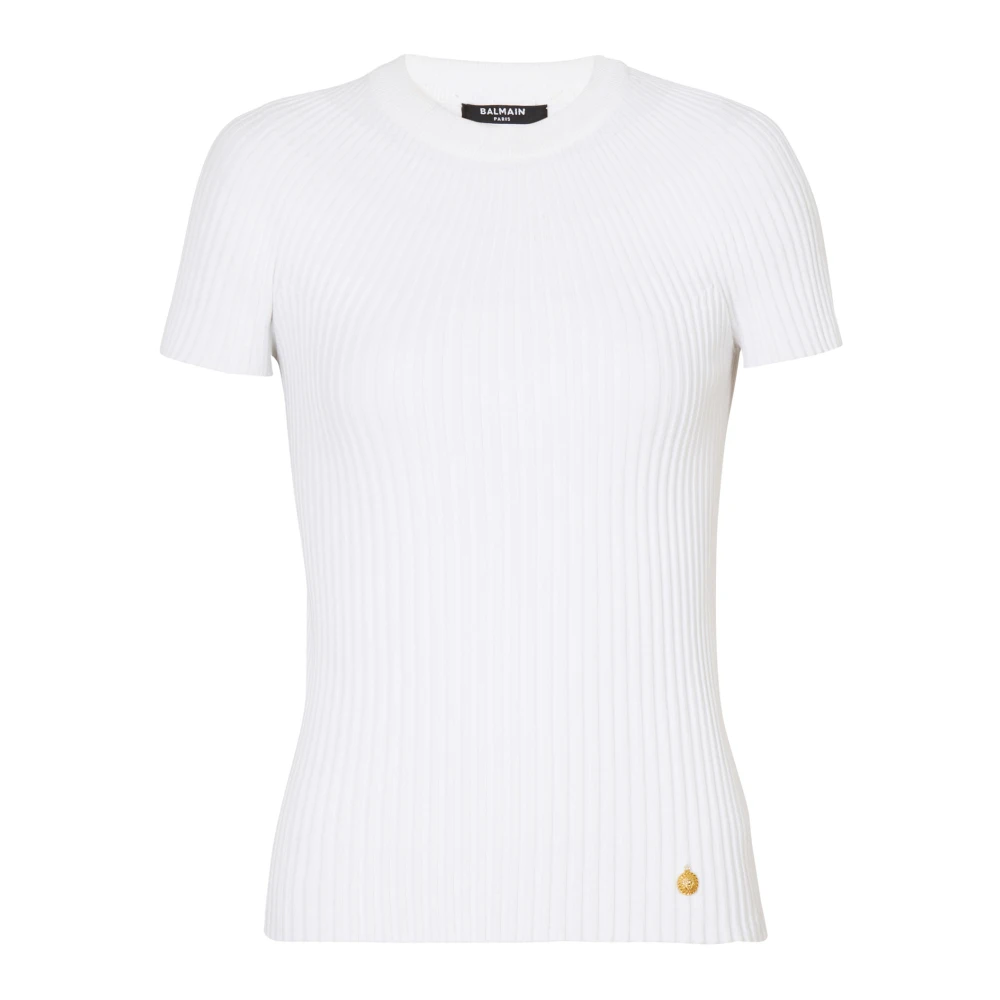 Balmain Geplooide gebreide top White Dames