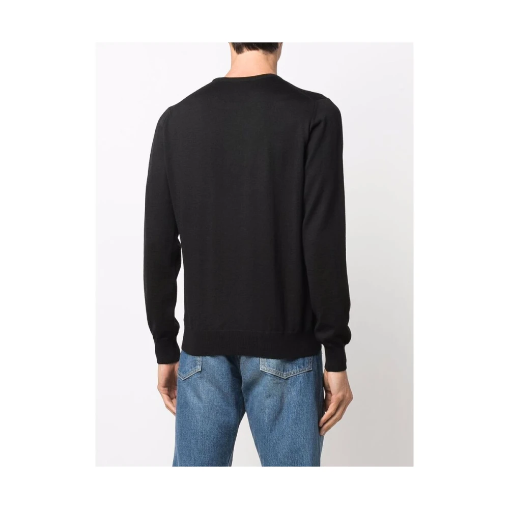 La Fileria Zwarte Wol Ronde Hals Trui Black Heren