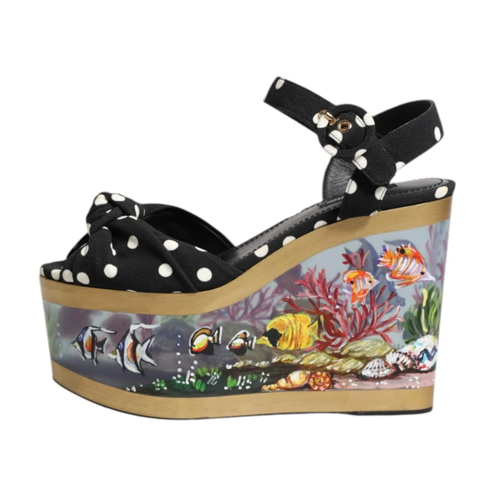 Dolce & Gabbana Damen Multicolor Polka Dot Fisch Keilabsatz Sandalen