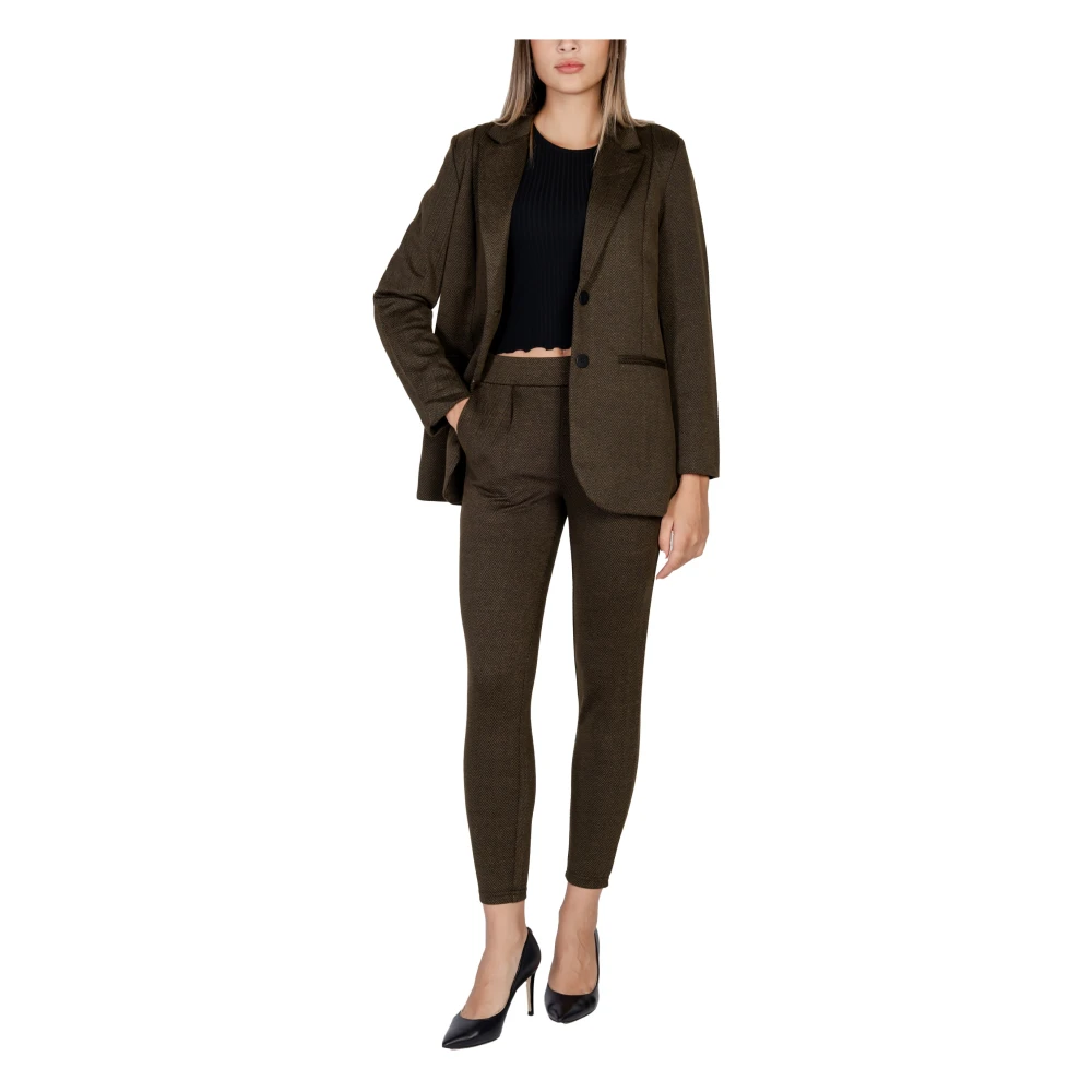 Ichi Jacquard Oversize Blazer Herfst Winter Collectie Green Dames