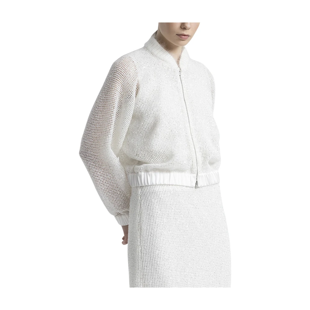 PESERICO Micro pailletten mesh gebreide bomber sweatshirt White Dames