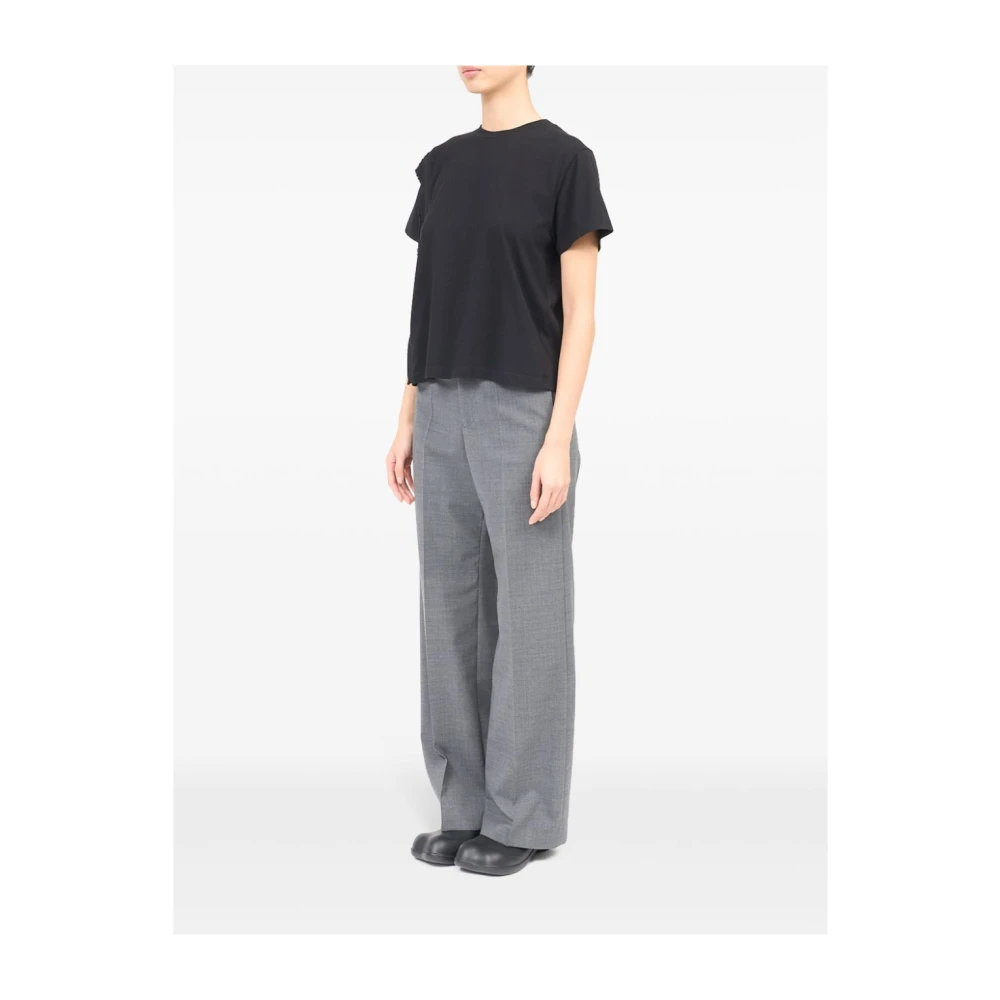 MM6 Maison Margiela Zwart Katoenen T-shirt Geplooid Detail Black Dames
