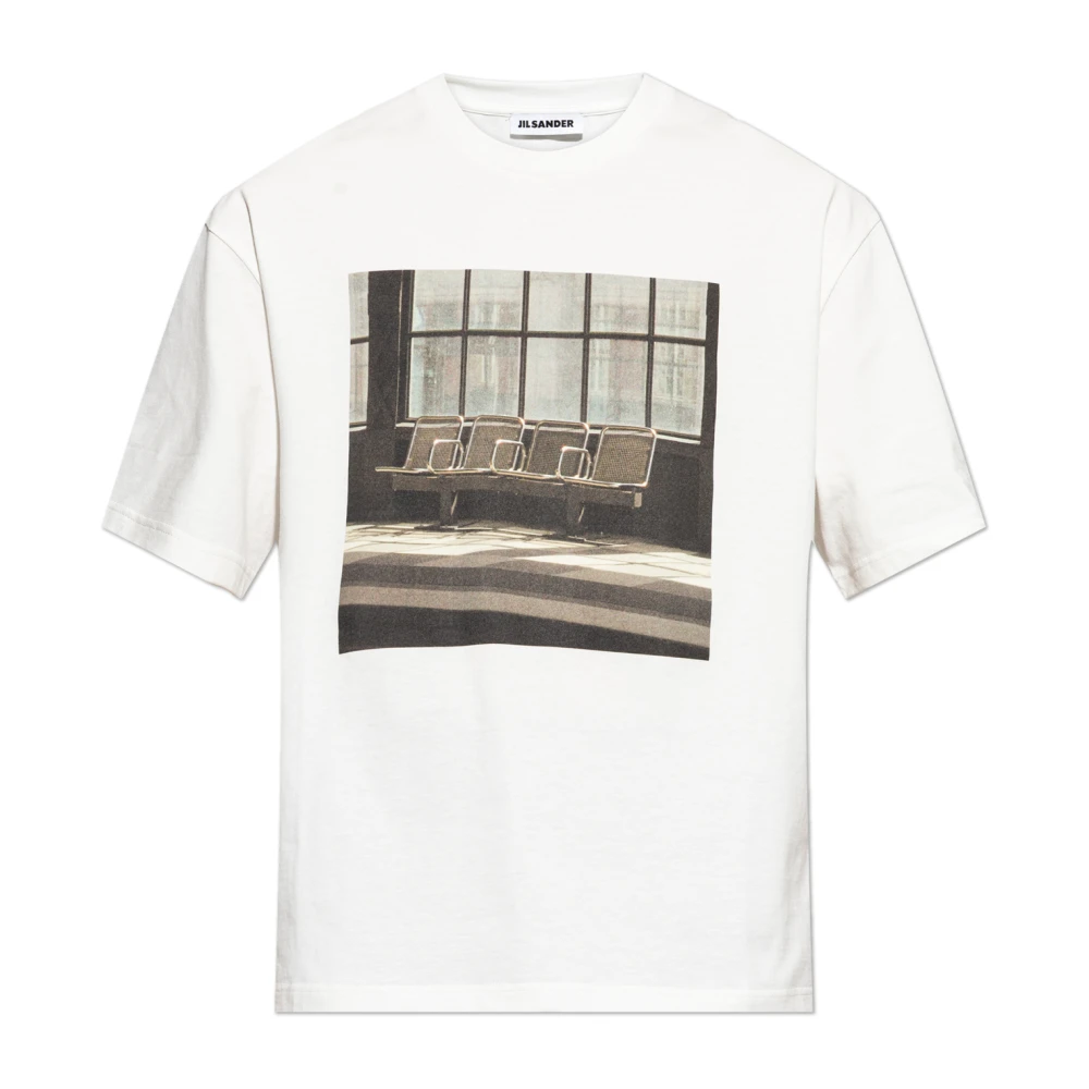 Jil Sander Mannelijk Wit Tops Heren, M, Katoen, T-Shirt Met Print