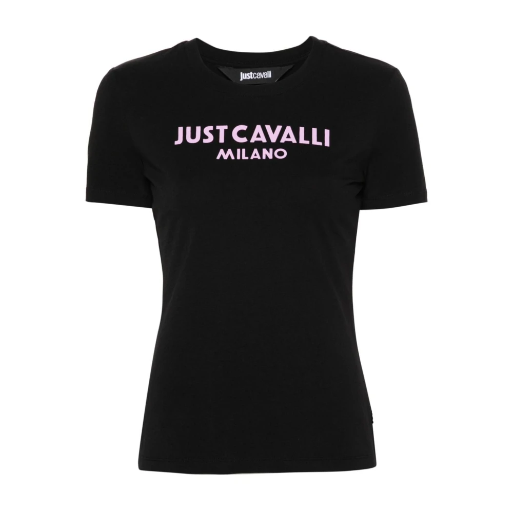Just Cavalli Zwart Logo T-shirt en Polo Black Dames