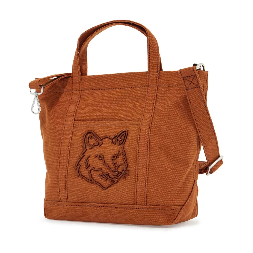 Maison Kitsuné Vos Geborduurde Katoenen Tote Tas Brown Dames