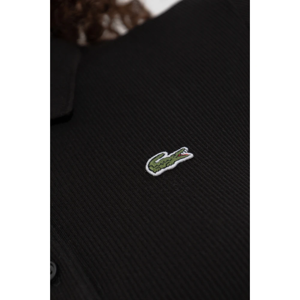 Lacoste Geribbelde polo met logopatch Black Dames