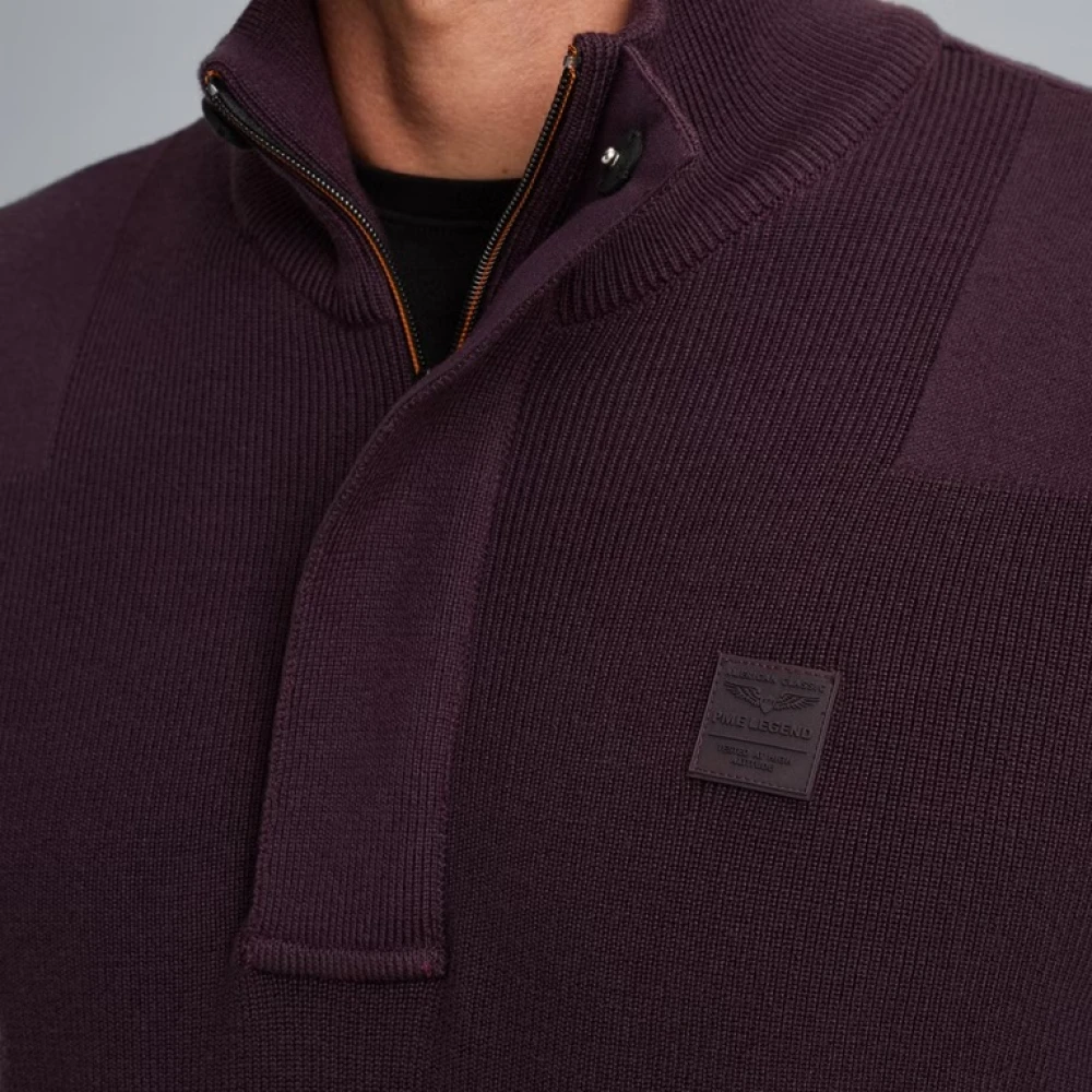 PME Legend Halve Rits Katoenen Gebreide Trui Purple Heren
