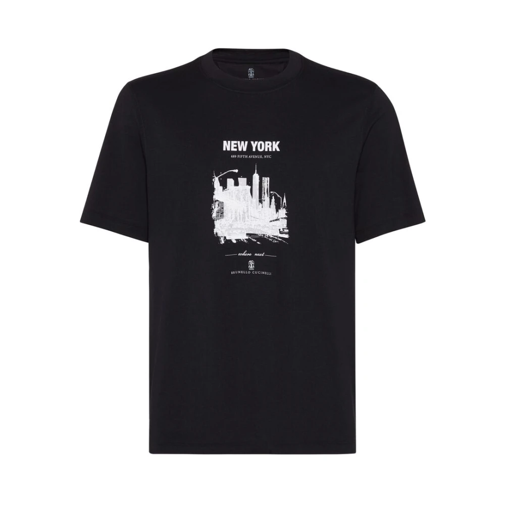 BRUNELLO CUCINELLI Zwart Grafisch Print Katoenen T-shirt Black Heren