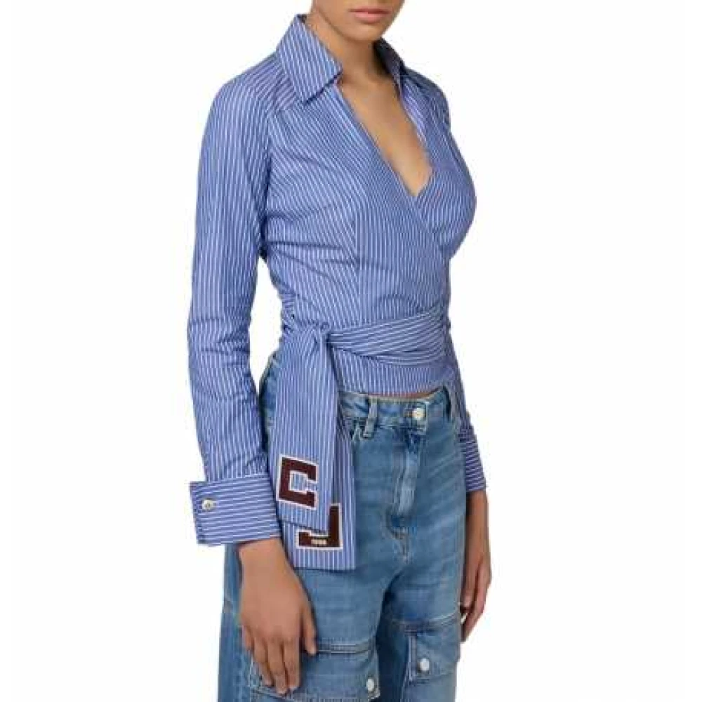 Elisabetta Franchi Blauw-Wit Gestreepte Cache Cœur Shirt Blue Dames
