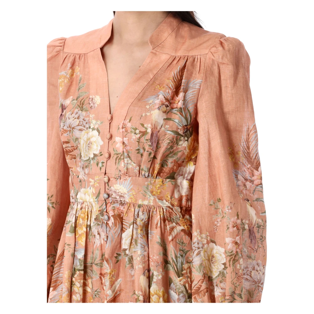 Zimmermann Roze Multi Bloem Plunge Mini Jurk Multicolor Dames