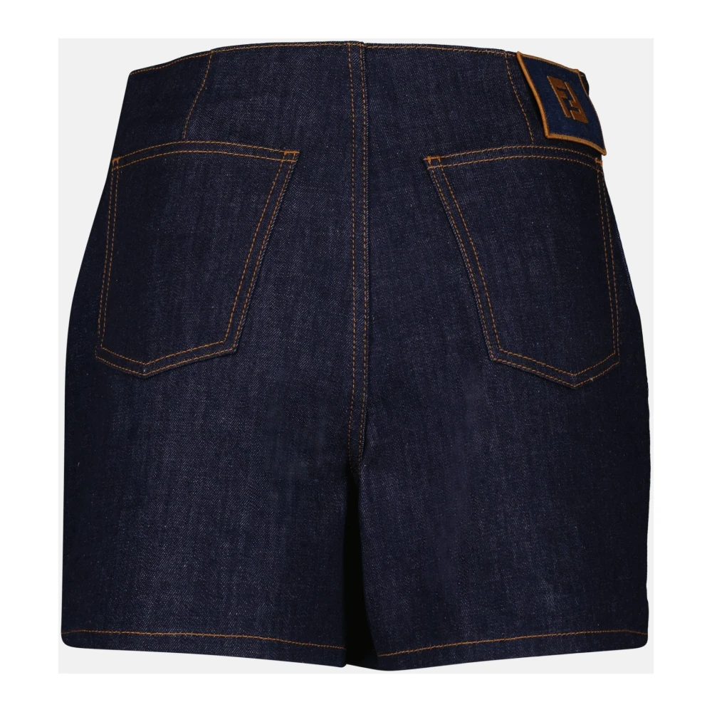 Fendi Kleur Blok Denim Shorts Blue Dames
