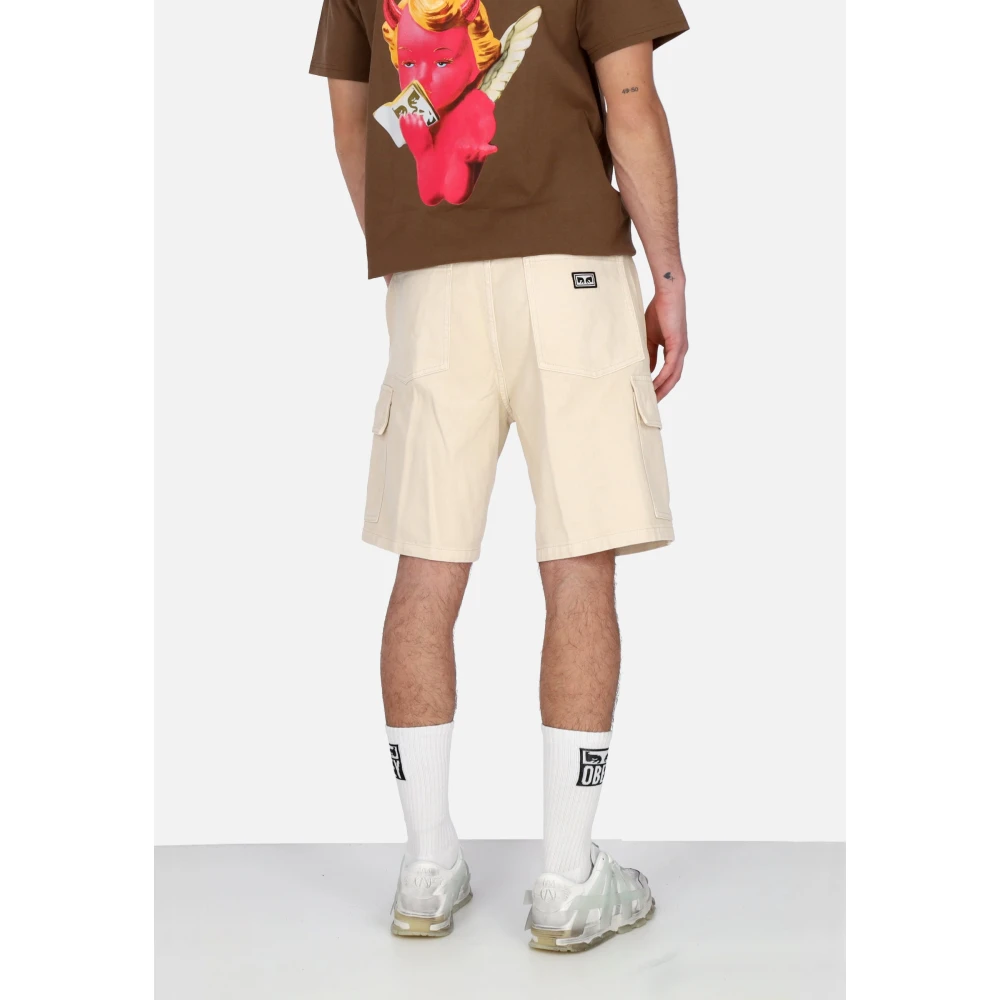 Obey Baggy Denim Cargo Shorts Beige Heren