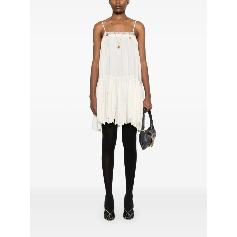 Chloé Witte Kantjurk met Gerimpelde Details White Dames