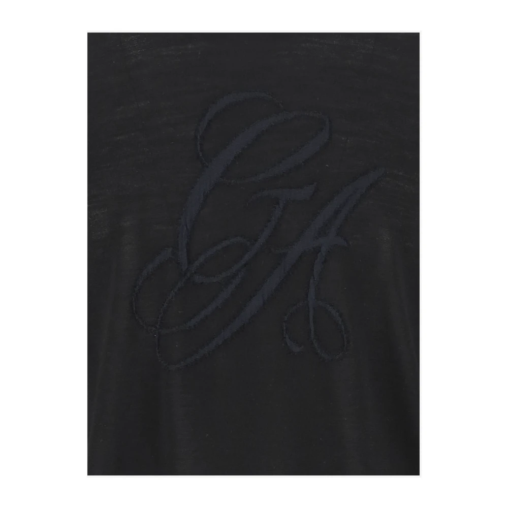 Giorgio Armani Wollen Logo Crew Neck Trui Zwart Black Heren