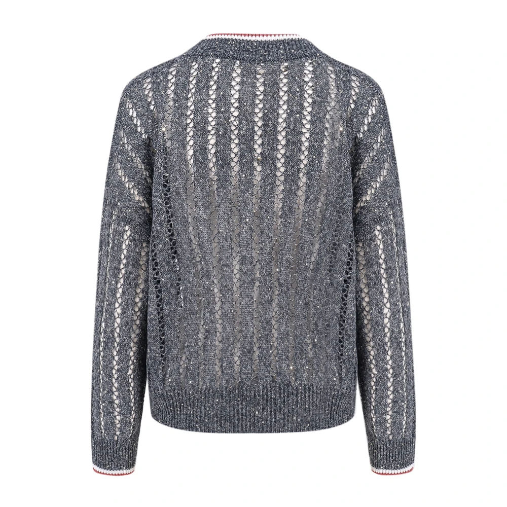 BRUNELLO CUCINELLI Linnen Paillet V-Hals Trui Gray Dames