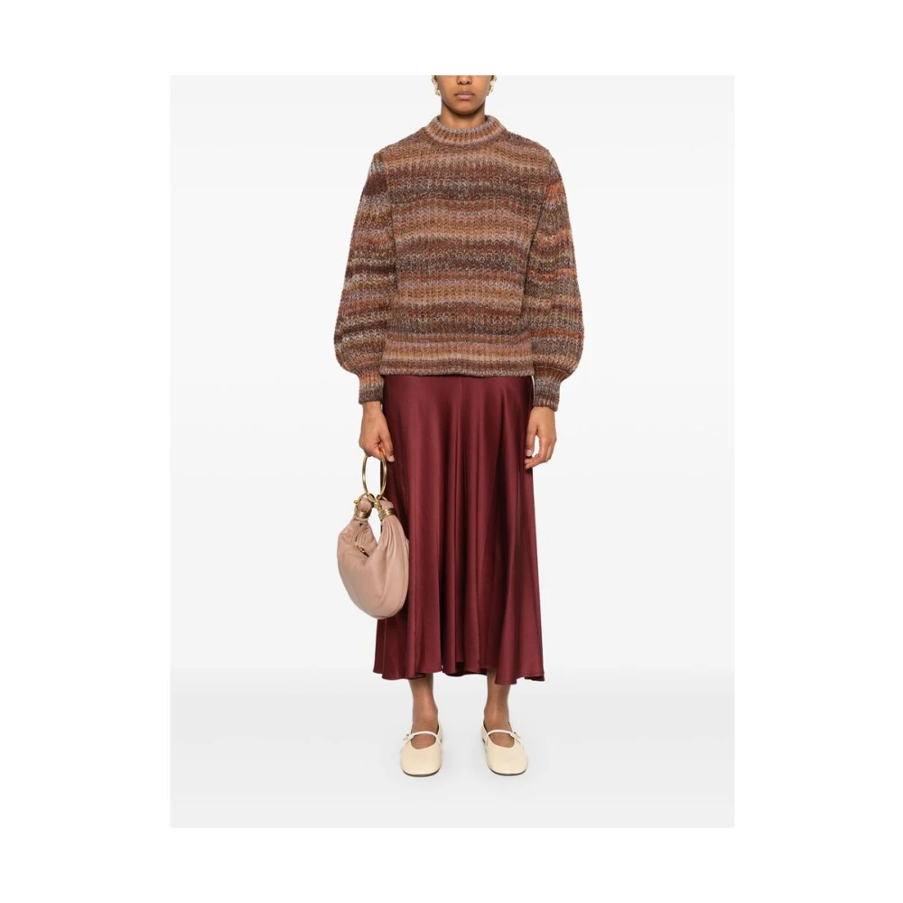 Louise Misha Chunky Gebreide Gestreepte Crew Neck Sweater Brown Dames