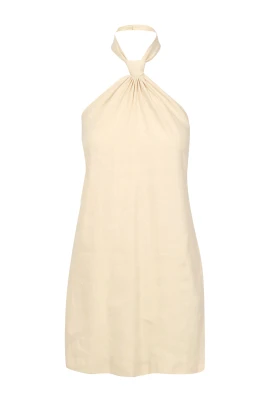 Beige Linneklänning med Slips