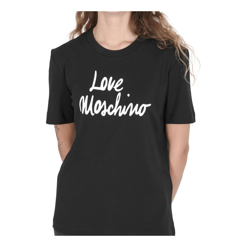 Love Moschino Zwart Katoenen T-shirt met Liefde Black Dames