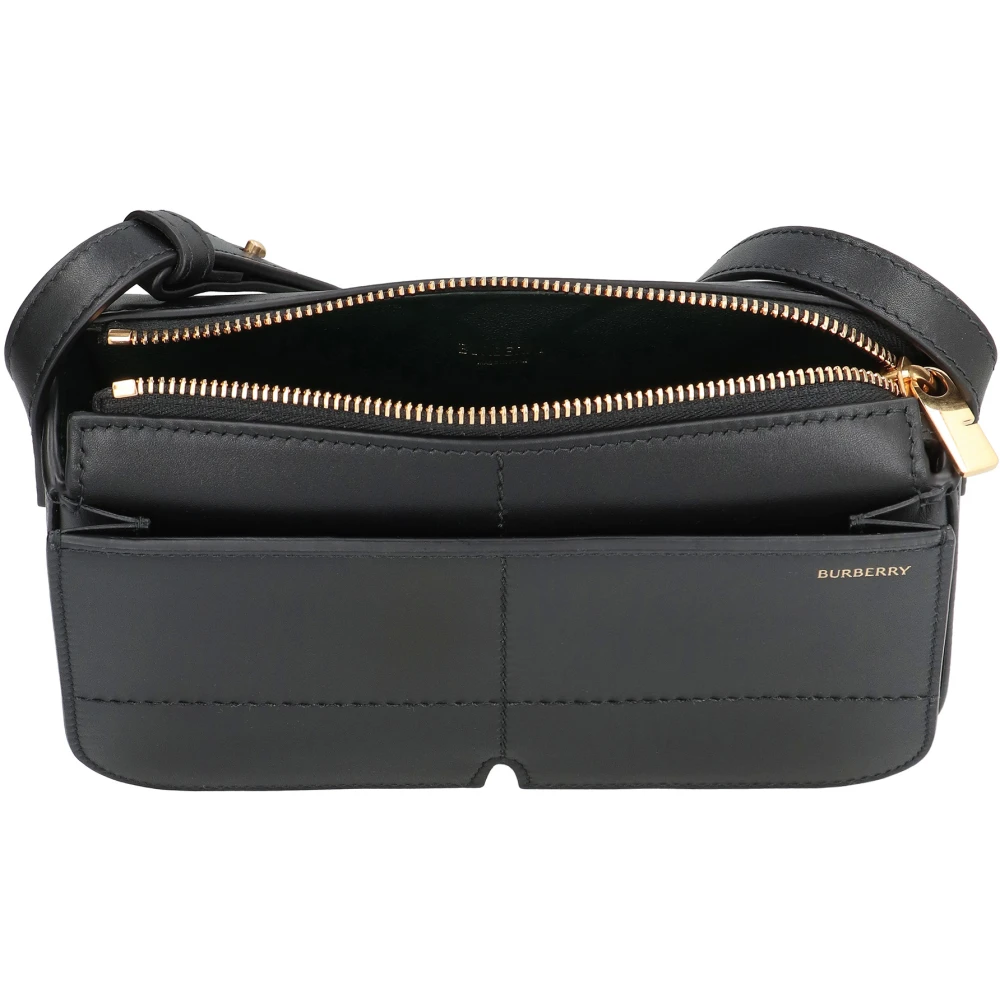 Burberry Leren Crossbody Tas met Voorvak Black Dames