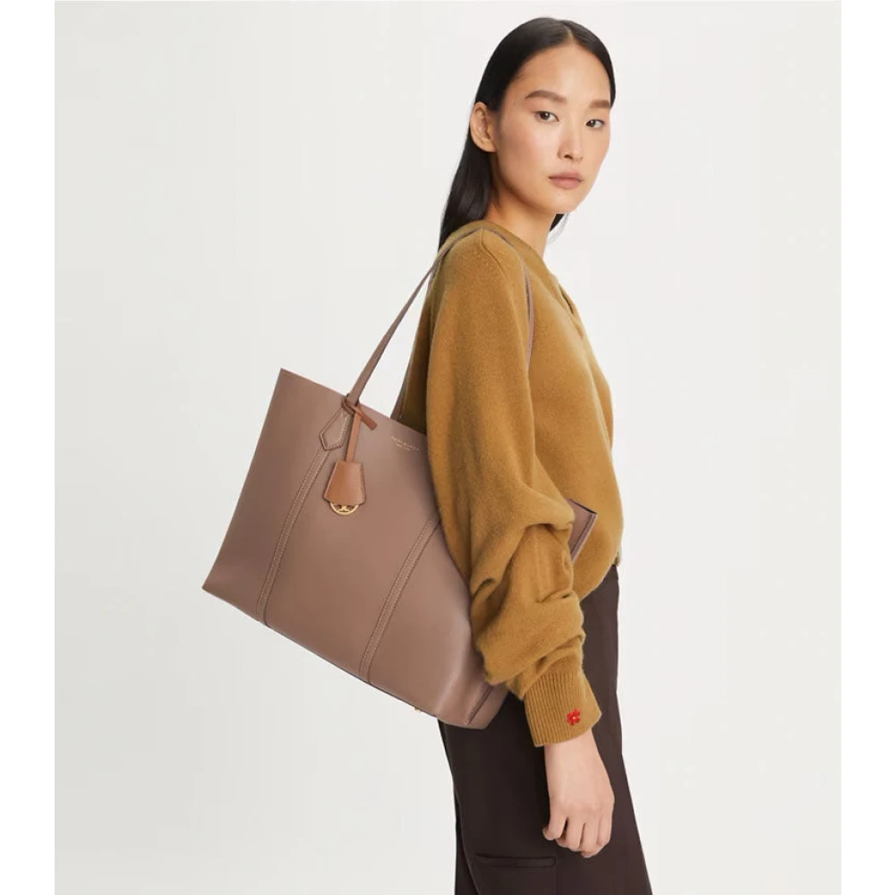 TORY BURCH Triple-Compartment Tote Clam Shell Brown Dames