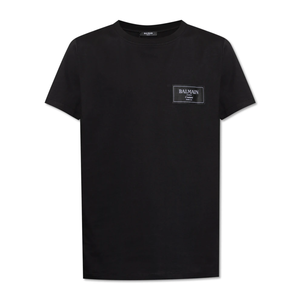 Balmain Men's Black T-Shirt With Logo Patch