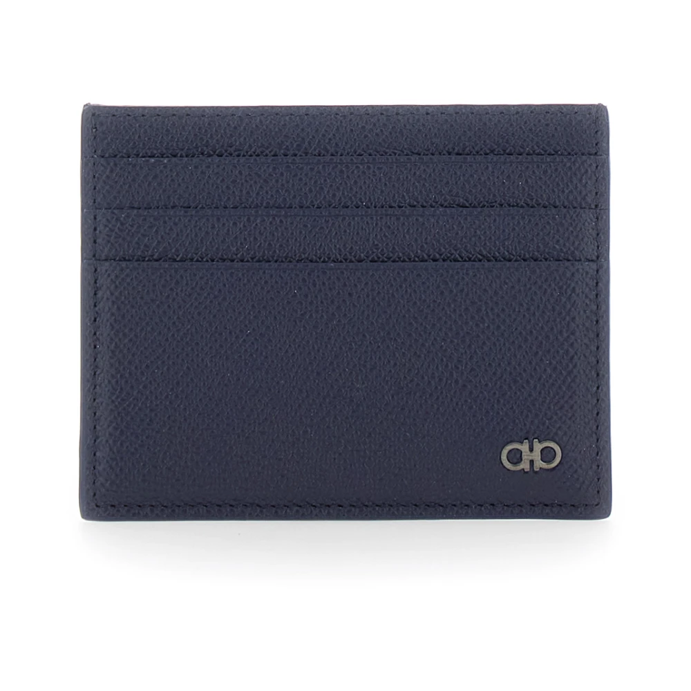 Ferragamo Blue Micro Gancini Card Holder - Male - Wallets & Cardholders - One Size - Accessories