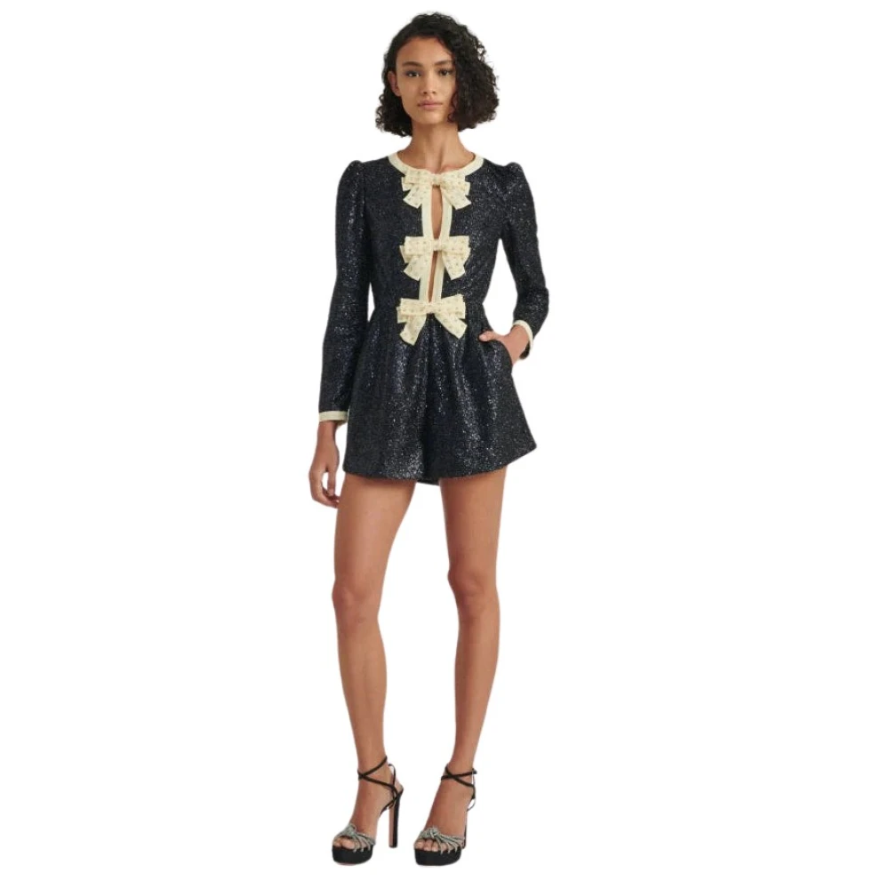 Saloni Midnight Tinsel Camille Bows Playsuit Black Dames