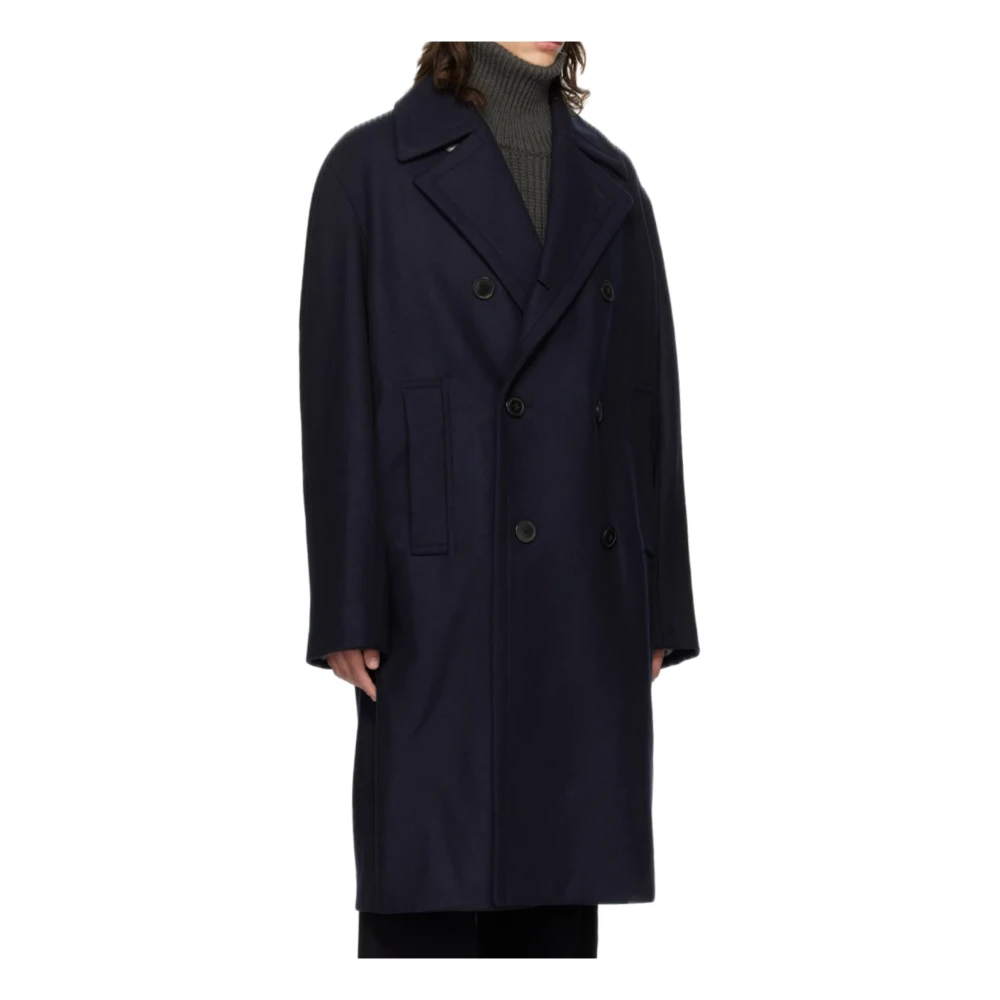 Dries Van Noten Wollen Loose Fit Mac Jas Blue Heren