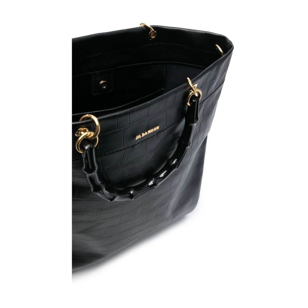 Jil Sander Zwarte Bamboe Shopper Medium Tas Black Dames
