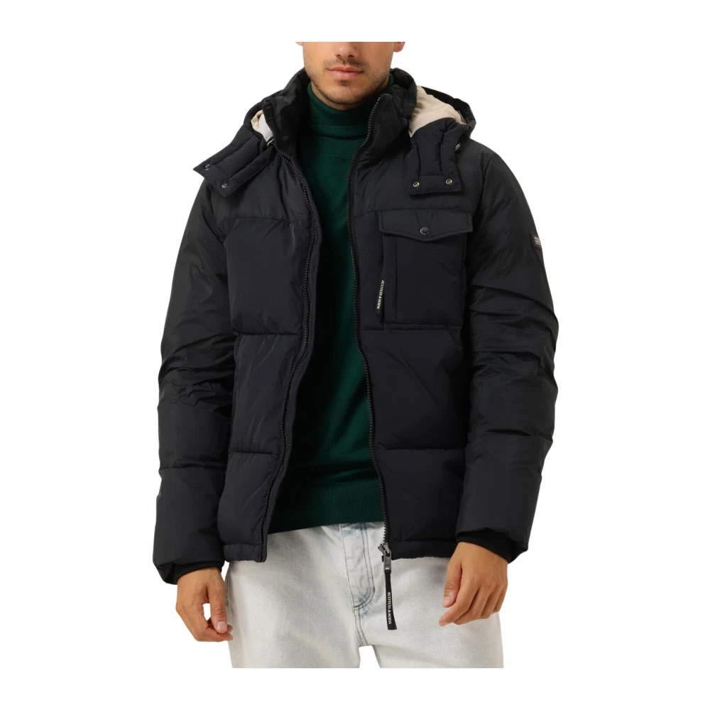 Scotch & Soda Zwarte gewatteerde jas met capuchon Black Heren