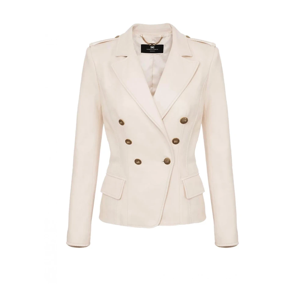 Elisabetta Franchi Dubbelborst leren jasje White Dames
