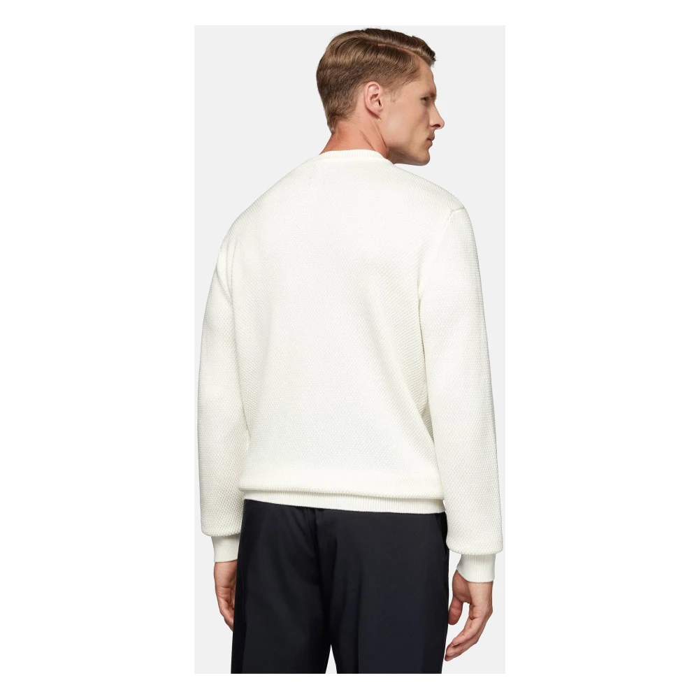 Boggi Milano Merino Wol Trui met Ronde Hals 7 Gg White Heren