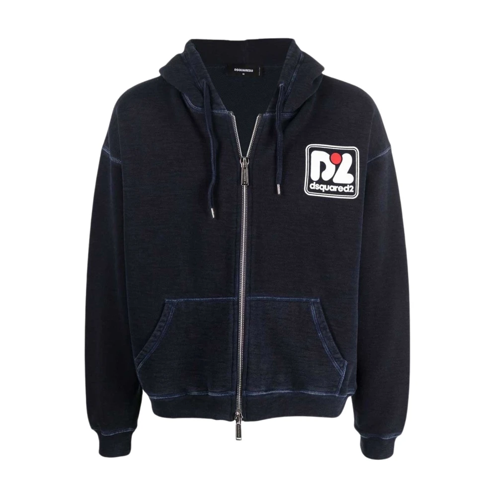 Dsquared2 Blue Zip-Up Training Sweatshirt With Faded Logo - Male - Zip-Throughs - M - Sweatshirts & Hoodies
