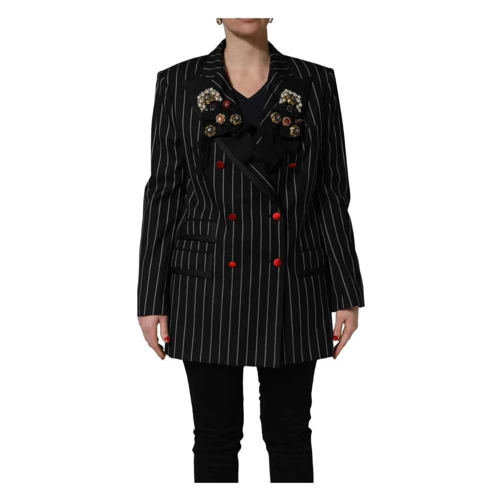 Dolce & Gabbana Women's Black Blazers, Xl, Pinstripe Double-Breasted Blazer