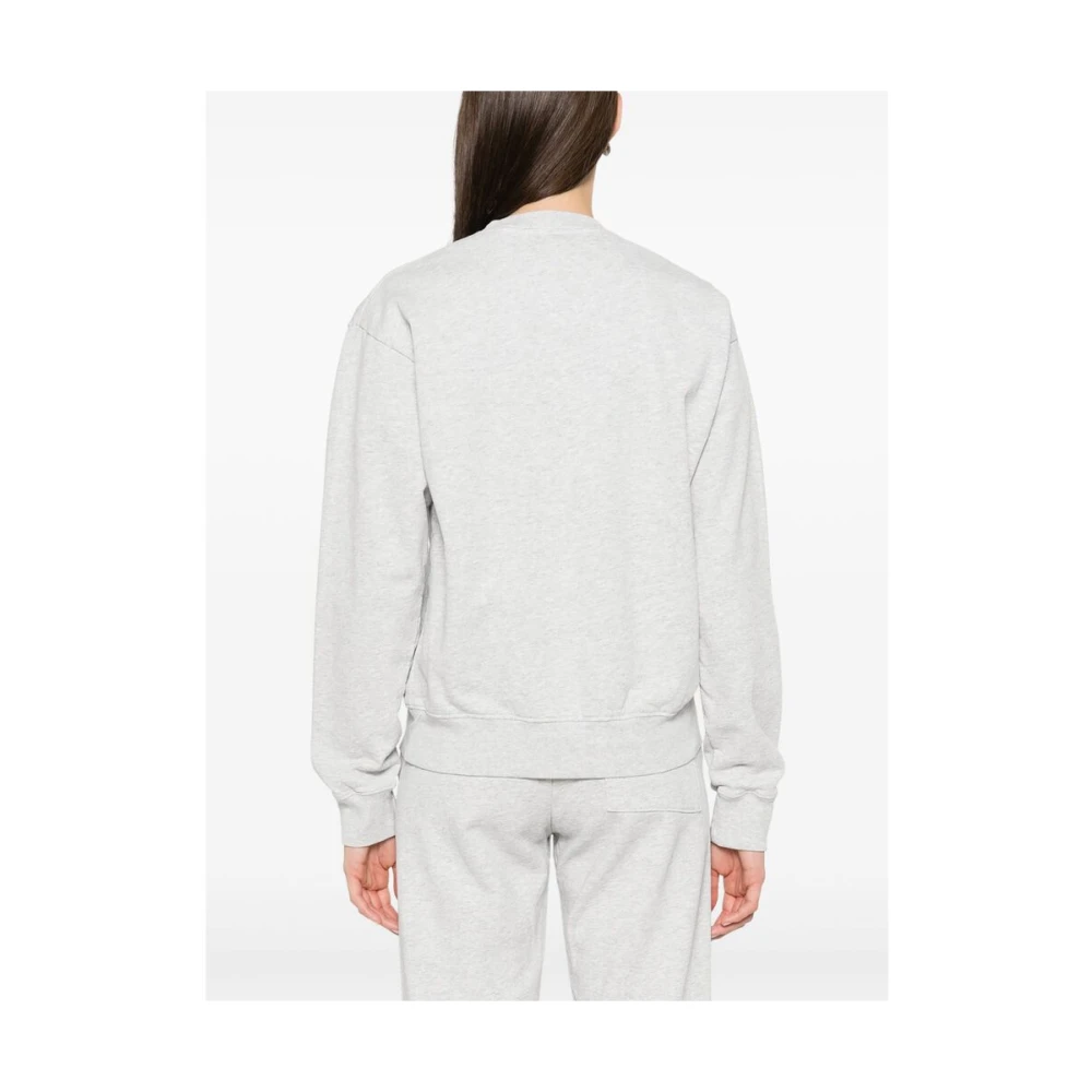 Sporty & Rich Heather Grey Logo Print Crew Neck Sweater Gray Dames