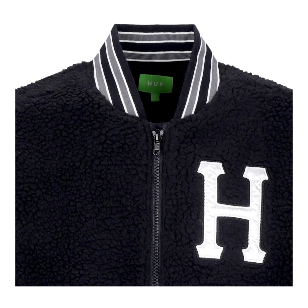 HUF Zwarte Sherpa Varsity Jack met Rits Black Heren
