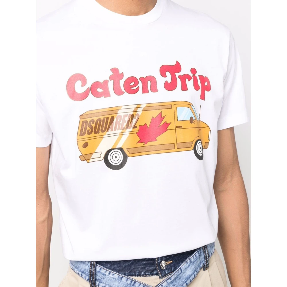 Dsquared2 Grafisch Bedrukt Heren T-shirt Caten Trip White Heren