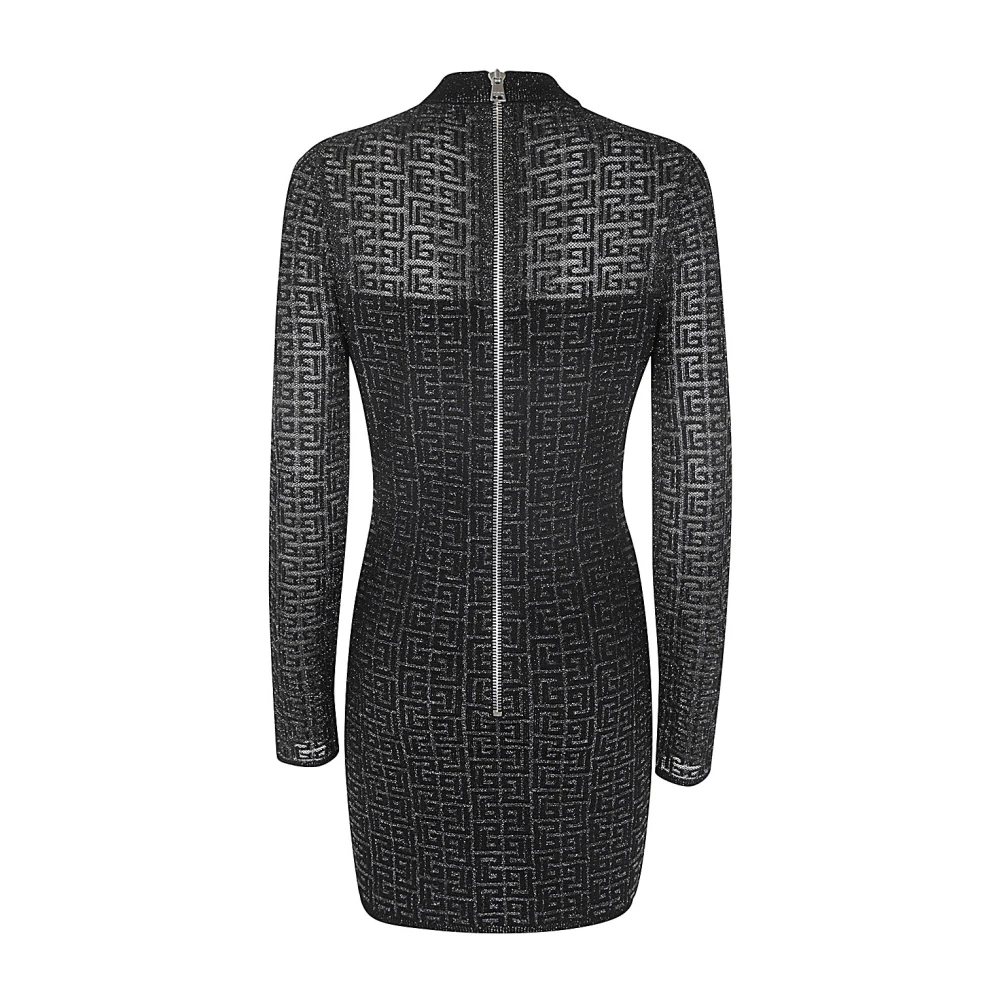 Balmain Glittered Gebreide Korte Jurk Black Dames