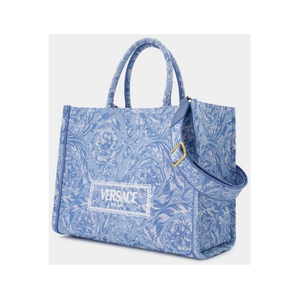 Versace Blauwe Jacquard Shopper Tas Canvas Blue Dames