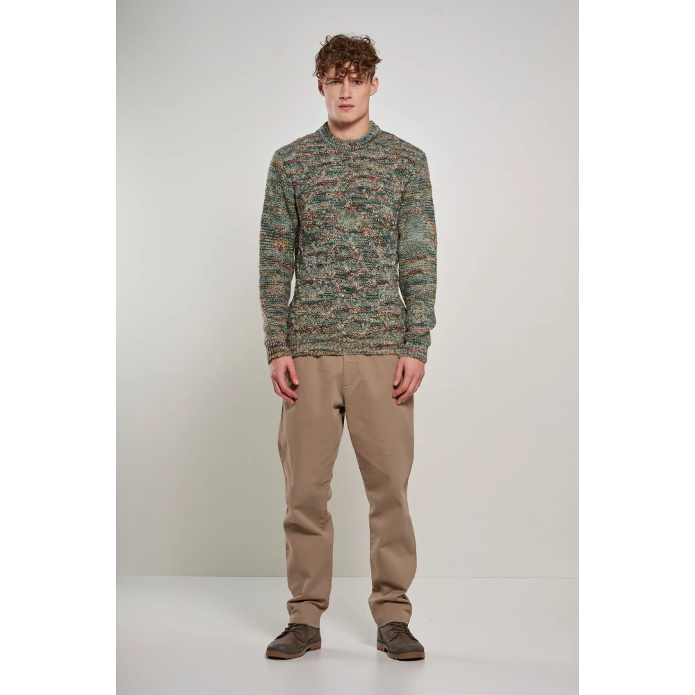 BomBoogie Multicolor Crew-neck Sweater met Vlecht Patroon Green Heren